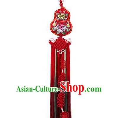 Traditional Korean Accessories Embroidered Waist Pendant Chinese Knot Palace Taeniasis, Asian Korean Wedding Hanbok Red Tassel Waist Decorations for Women