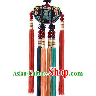 Traditional Korean Accessories Embroidered Black Waist Pendant Chinese Knot Palace Taeniasis, Asian Korean Wedding Hanbok Tassel Waist Decorations for Women