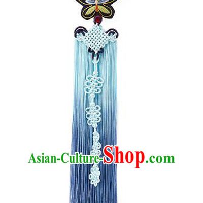 Traditional Korean Accessories Embroidered Black Butterfly Waist Pendant Chinese Knot Palace Taeniasis, Asian Korean Wedding Hanbok Tassel Waist Decorations for Women