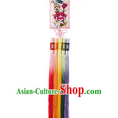 Traditional Korean Accessories Embroidered Pink Waist Pendant Chinese Knot Palace Taeniasis, Asian Korean Wedding Hanbok Tassel Waist Decorations for Women