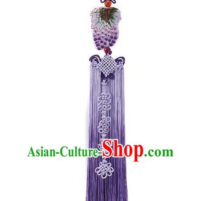 Korean National Accessories Bride Wedding Embroidered Grape Chinese Knots Waist Pendant, Asian Korean Hanbok Purple Tassel Waist Decorations for Women