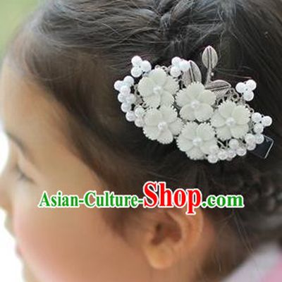 Korean National Hair Accessories White Flowers Hair Stick, Asian Korean Hanbok Fashion Headwear Hair Claw for Kids
