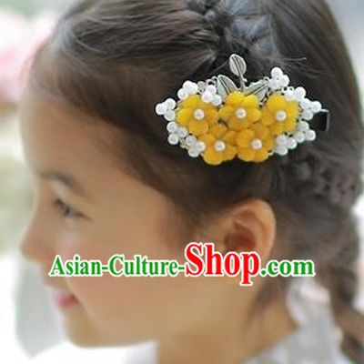 Korean National Hair Accessories Yellow Flowers Hair Stick, Asian Korean Hanbok Fashion Headwear Hair Claw for Kids