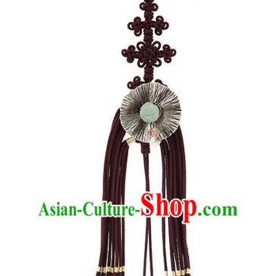 Korean National Belts Accessories Bride Wedding Hanbok Waist Pendant, Asian Korean Chinese Knot Brown Tassel Waist Decorations for Women