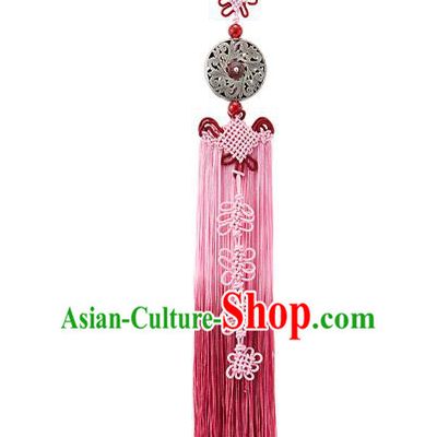 Asian Korean Chinese Knot Pink Tassel Waist Decorations, Korean National Belts Accessories Bride Wedding Hanbok Waist Pendant for Women