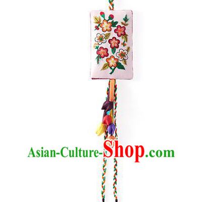 Asian Korean Hanbok Embroidered Flower Pink Waist Decorations, Korean National Belts Accessories Wedding Bride Waist Pendant for Women