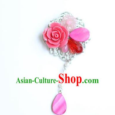 Korean National Accessories Pink Shell Flower Brooch, Asian Korean Hanbok Fashion Breastpin for Kids