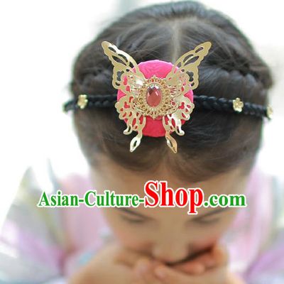 Korean National Hair Accessories Butterfly Red Hair Clasp, Asian Korean Hanbok Fashion Headwear Headband for Kids