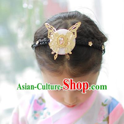 Korean National Hair Accessories Butterfly Pink Hair Clasp, Asian Korean Hanbok Fashion Headwear Headband for Kids