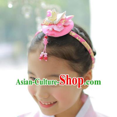 Traditional Korean Hair Accessories Pink Butterfly Hair Clasp, Asian Korean Hanbok Fashion Headwear Headband for Kids