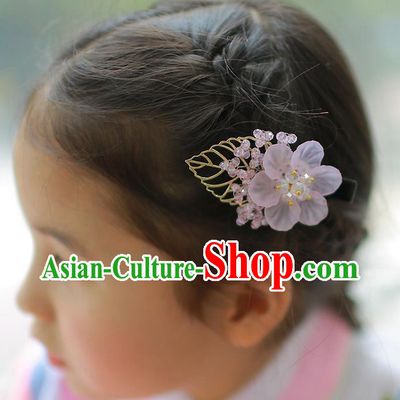 Traditional Korean Hair Accessories Pink Flowers Hair Claw, Asian Korean Hanbok Fashion Headwear for Kids