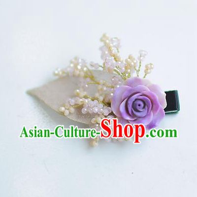 Korean National Hair Accessories Purple Flower Hair Claw, Asian Korean Hanbok Fashion Headwear Hair Stick for Kids