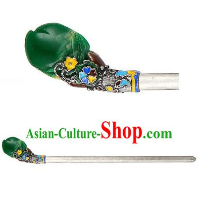 Traditional Korean National Wedding Hair Accessories Bride Palace Green Hairpins, Korean Hanbok Fashion Hair Stick Headwear for Women