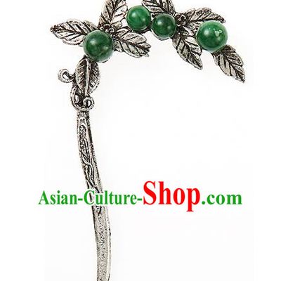Traditional Korean National Hair Accessories Bride Wedding Green Beads Hairpins, Asian Korean Hanbok Fashion Headwear Hair Stick for Women