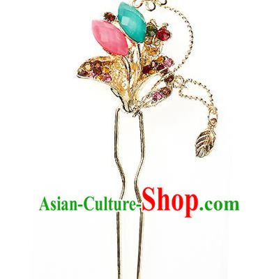Traditional Korean National Hair Accessories Bride Wedding Crystal Butterfly Hairpins, Asian Korean Hanbok Fashion Headwear Hair Stick for Women