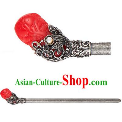Traditional Korean National Hair Accessories Red Hairpins, Korean Palace Hanbok Fashion Headwear for Women