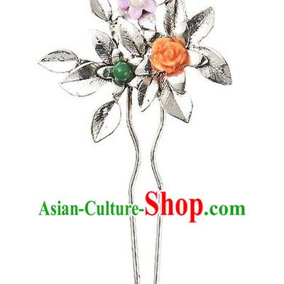 Traditional Korean National Hair Accessories Flowers Hairpins, Korean Palace Hanbok Fashion Headwear for Women