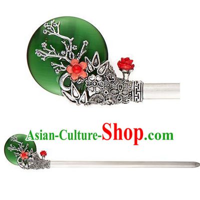 Traditional Korean National Hair Accessories Jade Flower Hairpins, Korean Palace Hanbok Fashion Headwear for Women