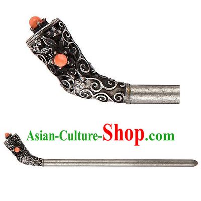 Traditional Korean National Hair Accessories Orange Beads Hair Stick Hairpins, Korean Palace Hanbok Fashion Headwear for Women