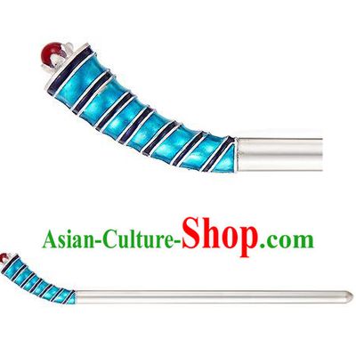 Traditional Korean National Hair Accessories Hair Stick Blue Hairpins, Korean Palace Hanbok Fashion Headwear for Women