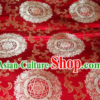 Red Traditional Chinese Round Flower Brocade Fabric