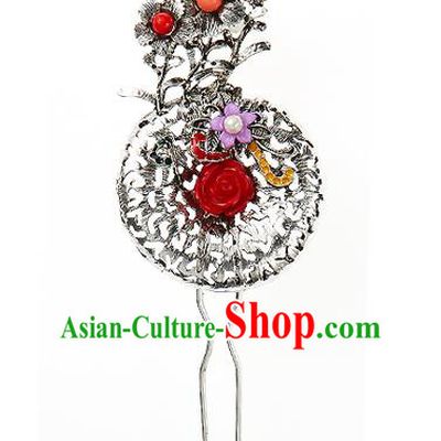 Korean National Wedding Hair Accessories Bride Rose Hairpins, Korean Hanbok Fashion Palace Hair Clasp for Women
