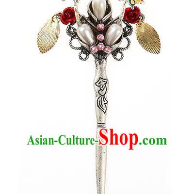 Korean National Wedding Hair Accessories Bride Pearls Hairpins, Korean Hanbok Fashion Palace Hair Clasp for Women