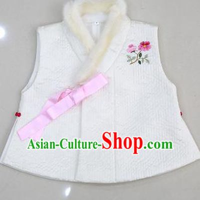 Asian Korean National Traditional Handmade Formal Occasions Embroidered White Hanbok Waistcoat for Kids