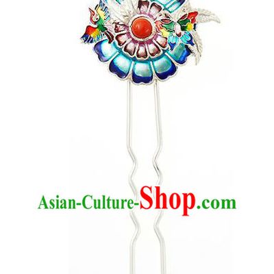 Korean National Wedding Hair Accessories Bride Hair Clip, Korean Hanbok Fashion Palace Blueing Hairpins for Women