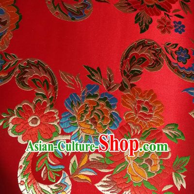 Royal Red Color Chinese Royal Palace Style Traditional Flower Peony Pattern Design Brocade Fabric Silk Fabric Chinese Fabric Asian Material