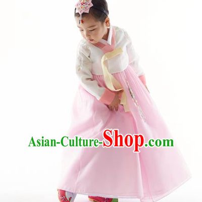 Asian Korean National Handmade Formal Occasions White Blouse and Pink Dress Palace Hanbok Costume for Kids