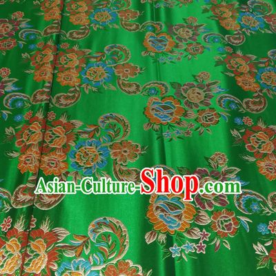 Royal Green Color Chinese Royal Palace Style Traditional Flower Peony Pattern Design Brocade Fabric Silk Fabric Chinese Fabric Asian Material