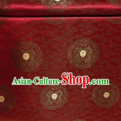 Dark Red Color Chinese Royal Palace Style Traditional Round Dragon Pattern Design Brocade Fabric Silk Fabric Chinese Fabric Asian Material