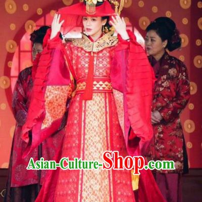 Traditional Chinese Song Dynasty Princess Wedding Costume, Asian China Ancient Palace Lady Embroidered Red Dress Clothing for Women