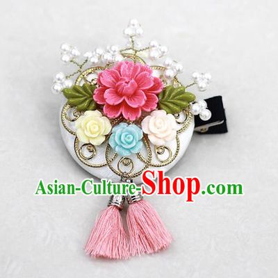 Korean National Hair Accessories Flower Tassel Hair Stick, Asian Korean Hanbok Fashion Headwear Headband for Kids