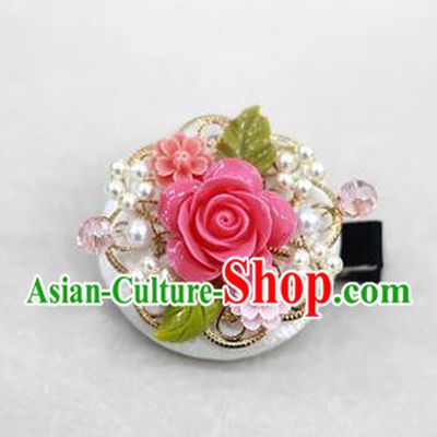 Korean National Hair Accessories Rosy Flower Hair Stick, Asian Korean Hanbok Fashion Headwear Headband for Kids
