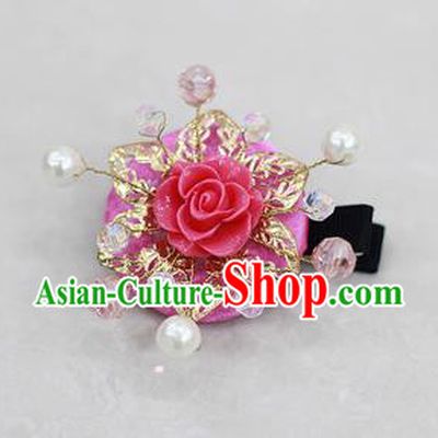 Korean National Hair Accessories Flower Rosy Hair Stick, Asian Korean Hanbok Fashion Headwear Headband for Kids