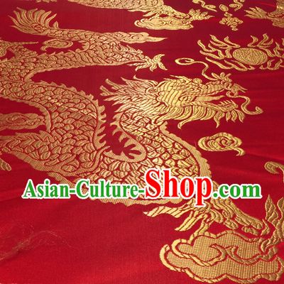 Red Asian Chinese Royal Palace Style Traditional Dragon Pattern Design Brocade Fabric Silk Fabric Chinese Fabric Asian Material