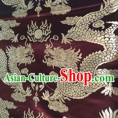 Coffee Asian Chinese Royal Palace Style Traditional Dragon Pattern Design Brocade Fabric Silk Fabric Chinese Fabric Asian Material