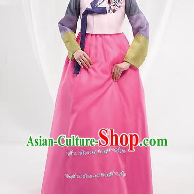 Asian Korean National Handmade Formal Occasions Wedding Bride Clothing Embroidered Pink Blouse and Dress Palace Hanbok Costume for Women