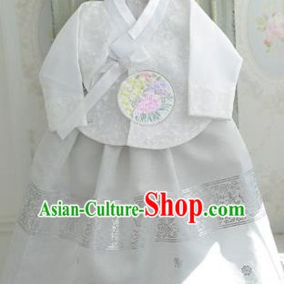 Asian Korean National Handmade Formal Occasions Wedding Bride Clothing Embroidered White Blouse and Dress Palace Hanbok Costume for Kids