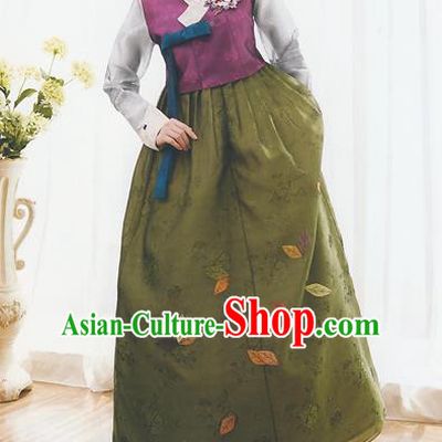 Korean National Handmade Formal Occasions Wedding Bride Clothing Embroidered Purple Blouse and Green Dress Palace Hanbok Costume for Women