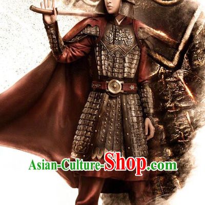 Traditional Chinese Southern and Northern Dynasties General Helmet and Armour Ancient Costume for Men