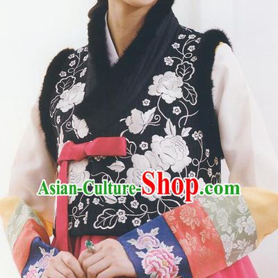Asian Korean National Handmade Formal Occasions Wedding Bride Clothing Embroidered Black Vest Hanbok Costume for Women