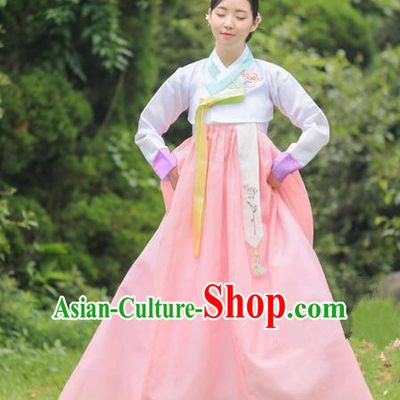 Korean National Handmade Formal Occasions Bride Clothing Hanbok Costume Embroidered Lilac Blouse and Pink Dress for Women