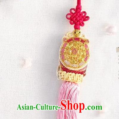 Asian Korean Hanbok Pink Tassel Chinese Knot Waist Decorations, Korean National Belts Accessories Wedding Bride Waist Pendant for Women