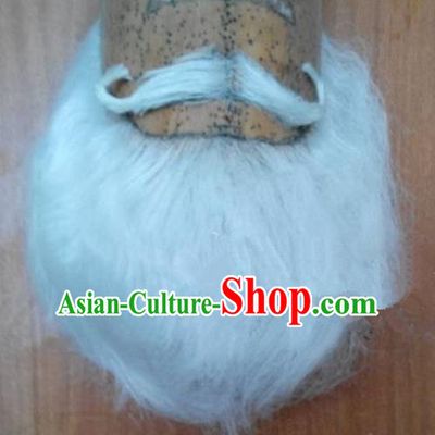 Chinese Ancient Opera Three Kingdoms Period Chancellor White Whiskers Mustache, Traditional Chinese Beijing Opera Old Men Full Beard for Men