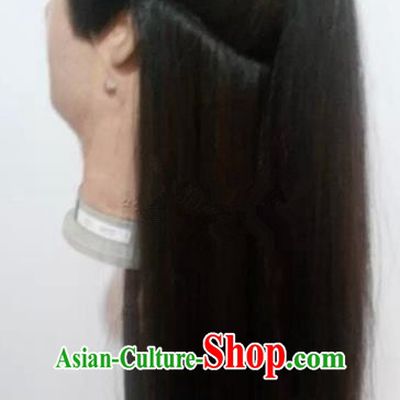 Chinese Ancient Opera Swordsman Young Men Wig, Traditional Chinese Beijing Opera Taoist Priest Wig Sheath for Men