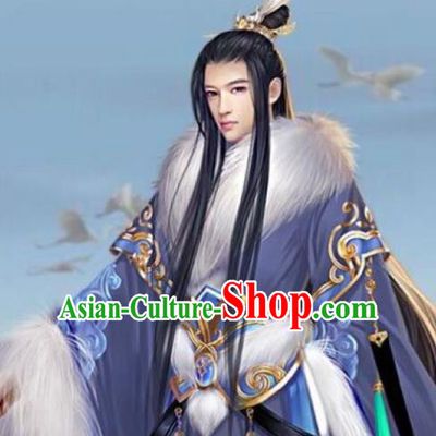 Chinese Ancient Opera Swordsman Young Men Black Wig, Traditional Chinese Beijing Opera Prince Wig Sheath for Men