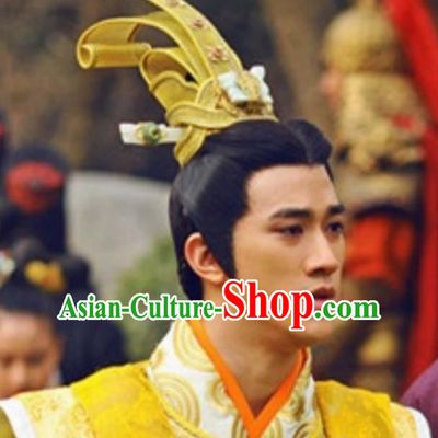 Chinese Ancient Opera Swordsman Young Men Wig, Traditional Chinese Tang Dynasty Emperor Wig Sheath for Men